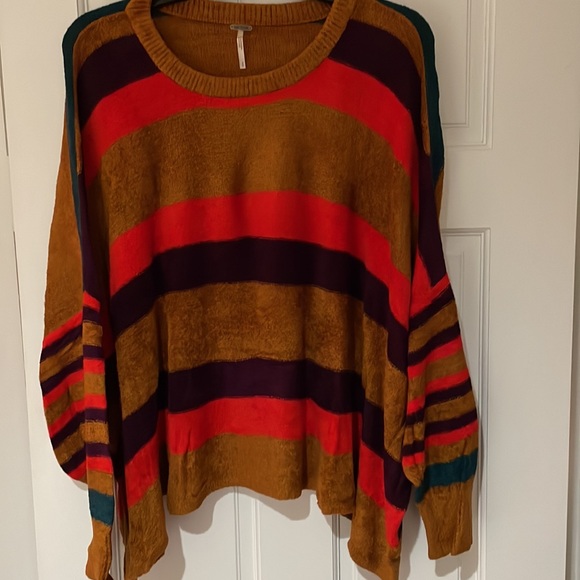 Free People All About You Chenille Terra Cotta Striped sweater in size small - Picture 3 of 5